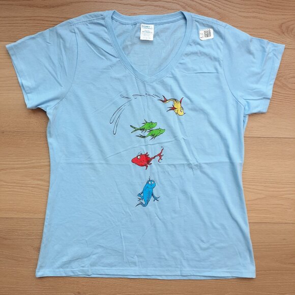 One Fish Two Fish Red Fish Blue Fish - New Women's Large Baby Blue T-Shirt - Picture 1 of 4